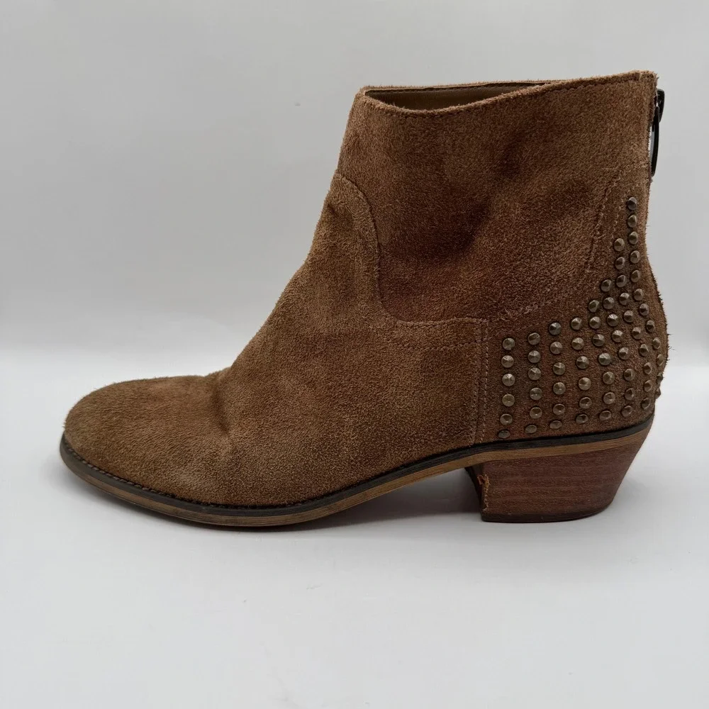 Marc‎ Fisher 8.5M Suede Studded Ankle Boots Womens Brown Western Moto Booties